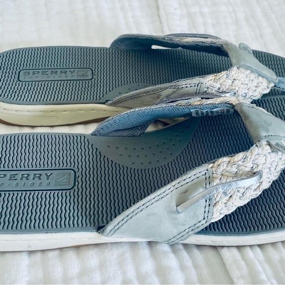 Sperry Parrotfish silver/gray flip flop sandals leather/woven comfort soles 9 - Picture 6 of 7